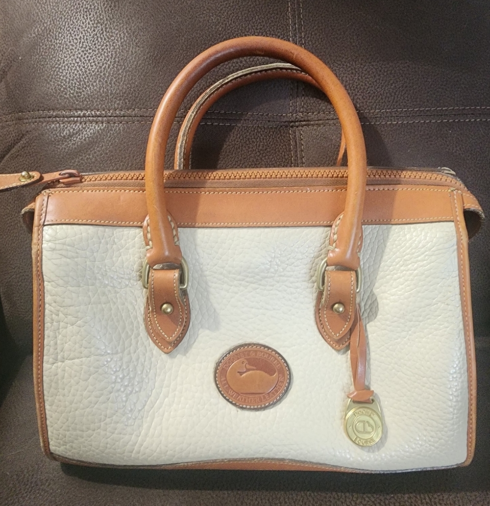 Dooney & Bourke Cream and Tan Leather Satchel, Missing A Strap